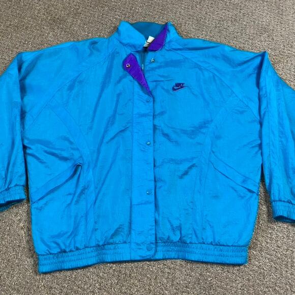 VTG Nike Jacket Womens M Windbreaker Aqua Blue 90s Grey Tag Nylon Retro - Picture 1 of 7